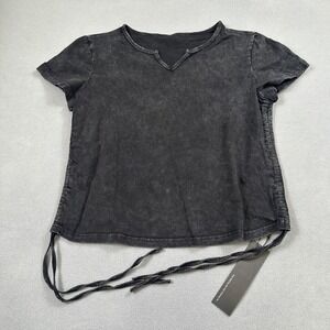 NWT S.Deer Shirt Womens XL Black Mineral Wash V-Neck Short Sleeve Tie Sides
